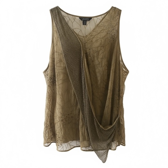 Plus Size Lauren Ralph Lauren Sleeveless Embellished Blouse Size 2X - Picture 1 of 10